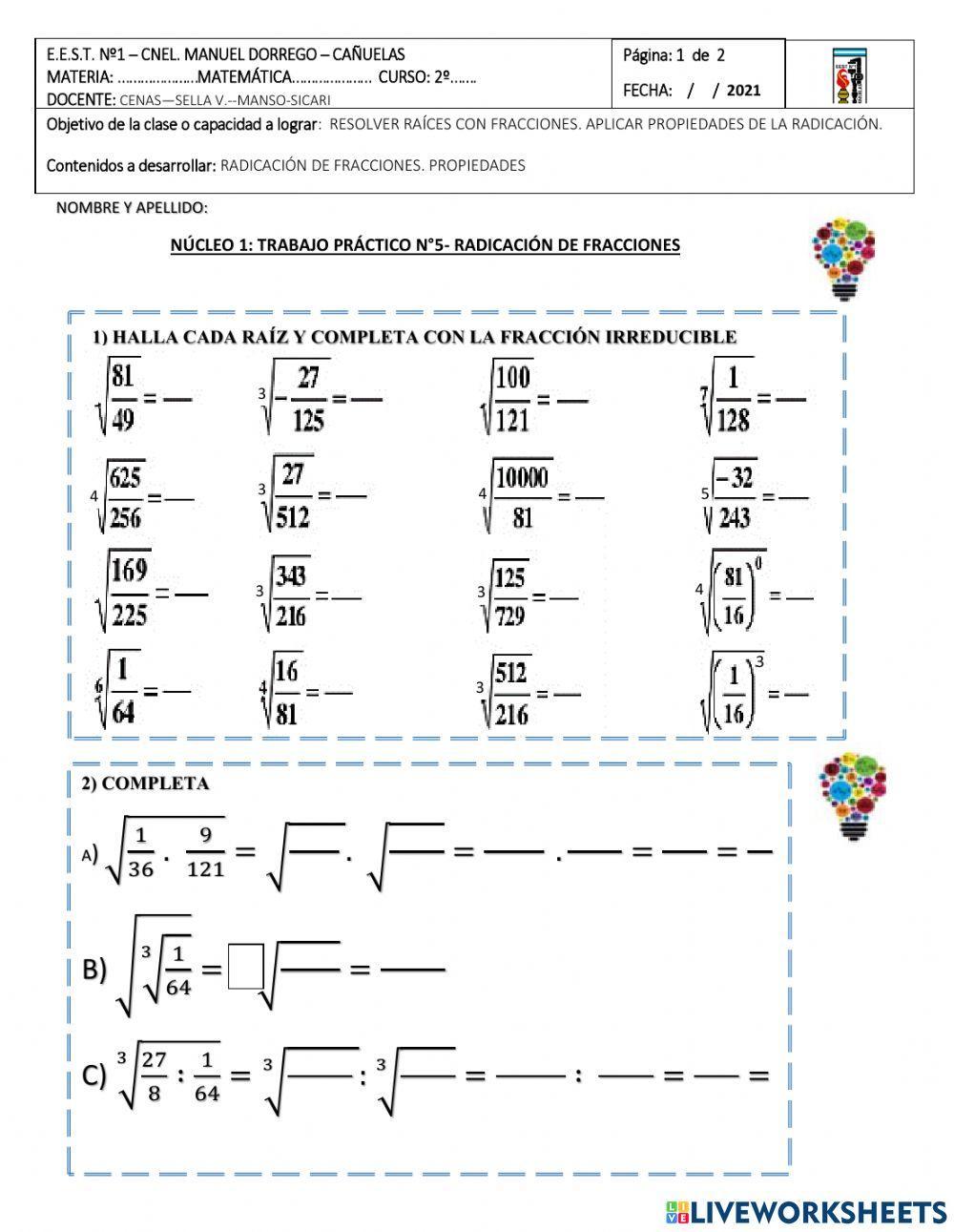 2° año tp n°5- radicación con fracciones