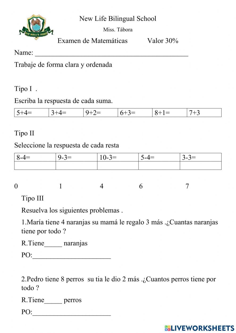 Sumas Y Restas Online Exercise For Primer Grado Live Worksheets Sumas Y Restas Online Exercise For Primer Grado Live Worksheets
