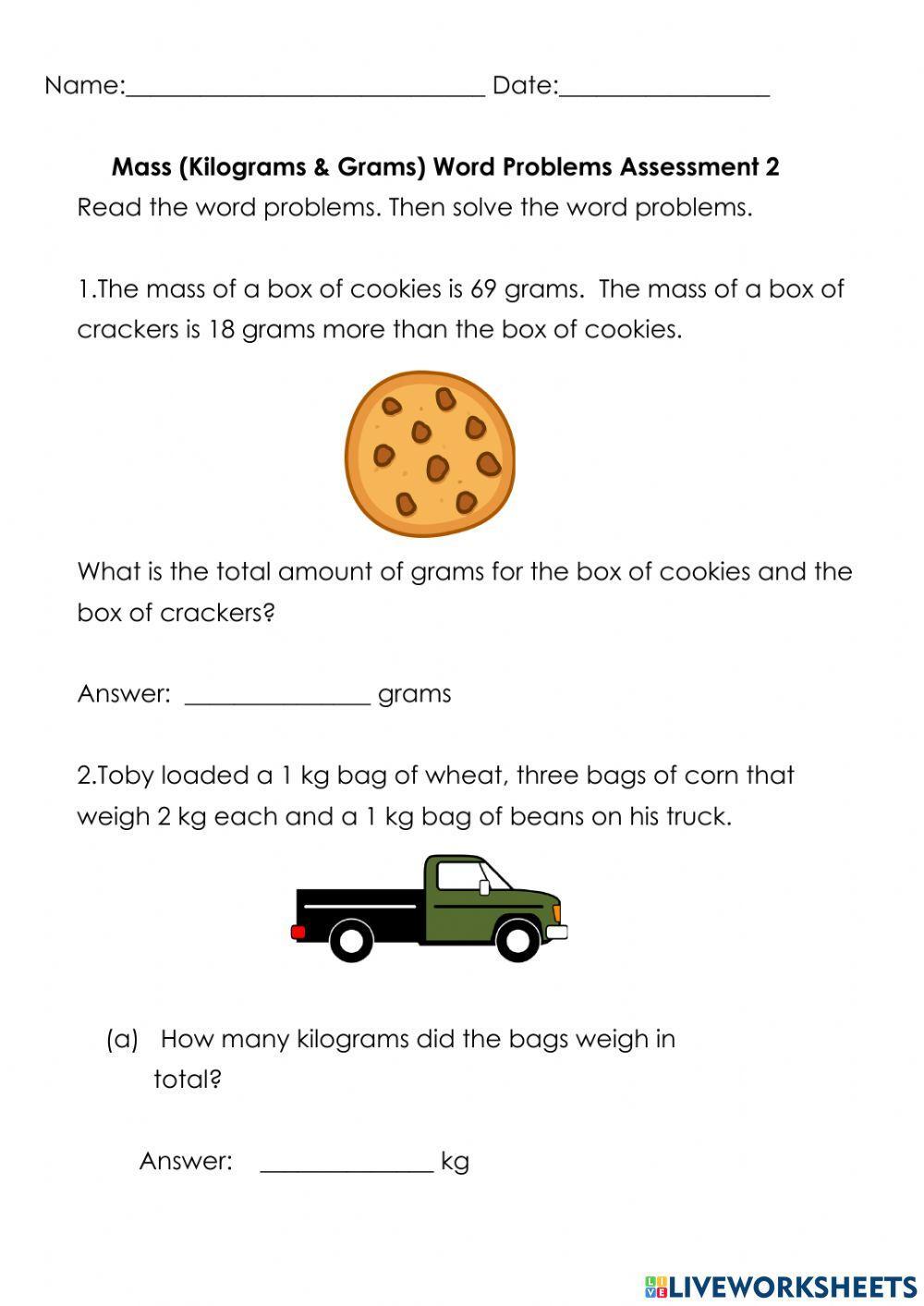 Mass Word Problems (Kilograms & Grams)