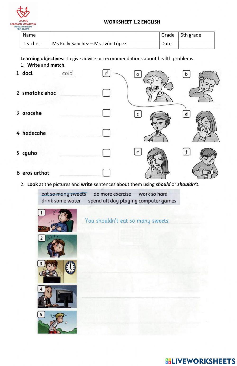Worksheet 1.2 6th grade