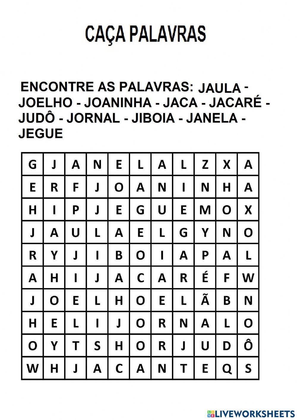 Caça palavras com J