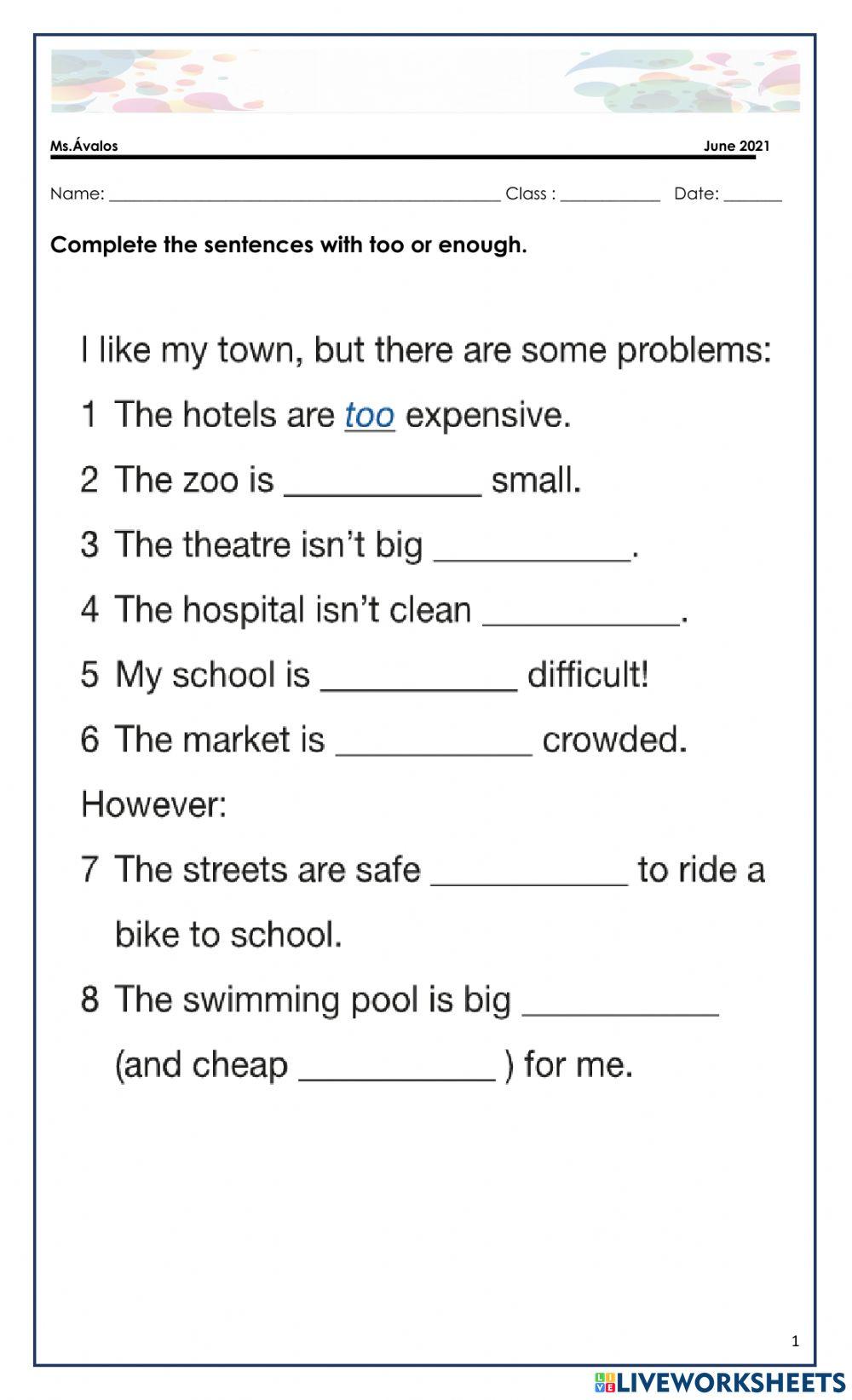 8th grade too enough worksheet Live Worksheets