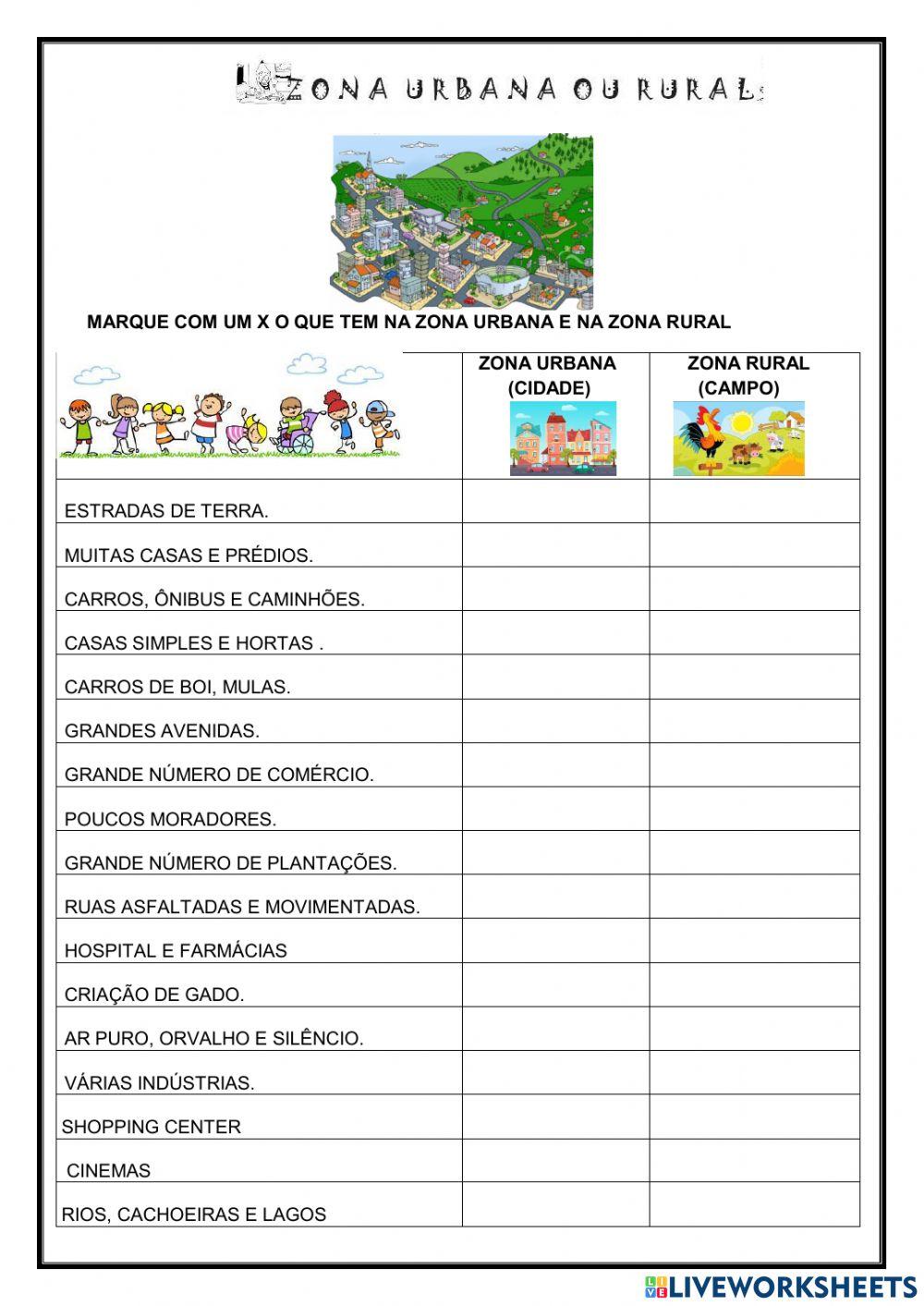 Zona rural ou urbana Zona rural ou urbana