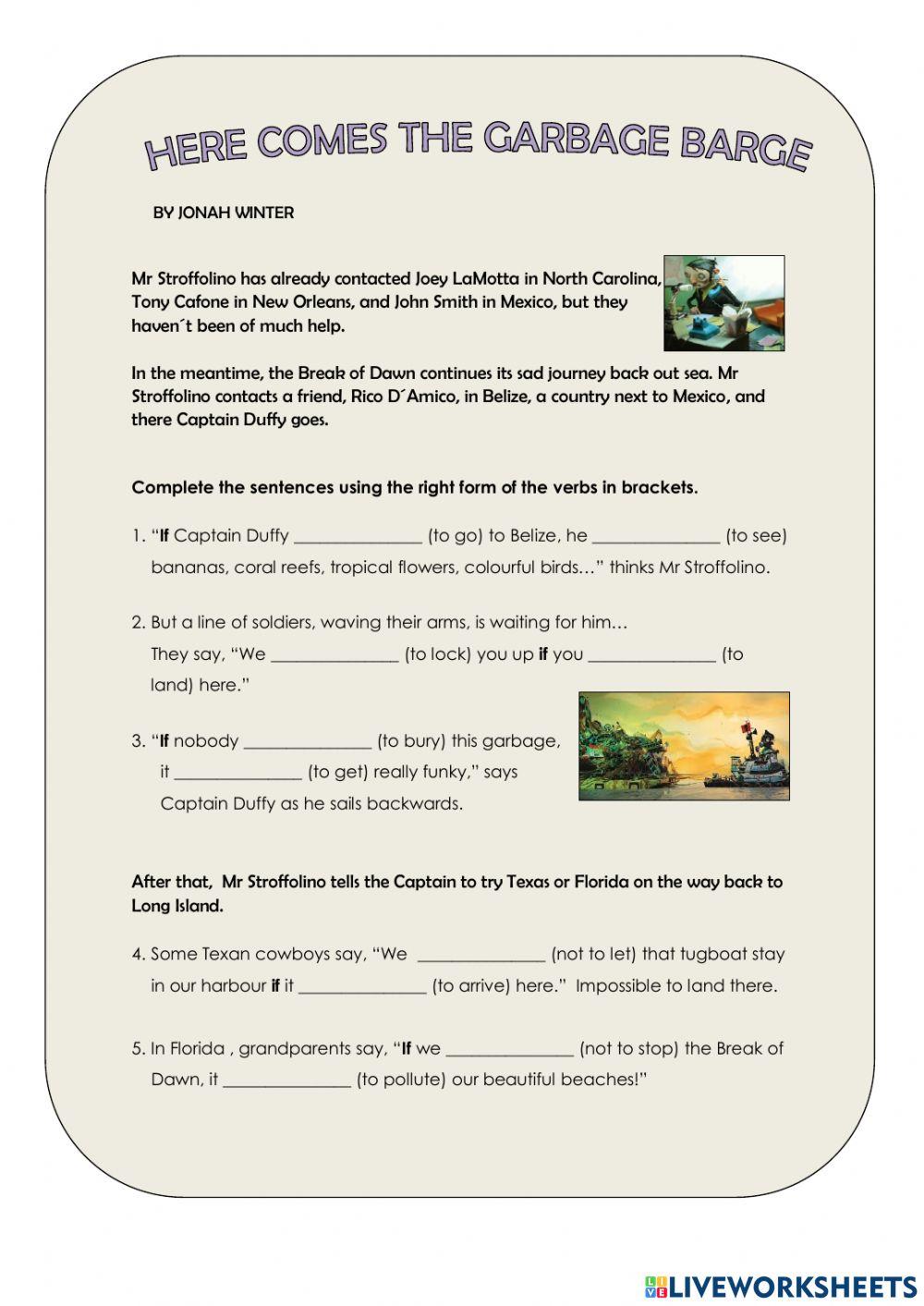Here comes the garbage barge exercise Live Worksheets
