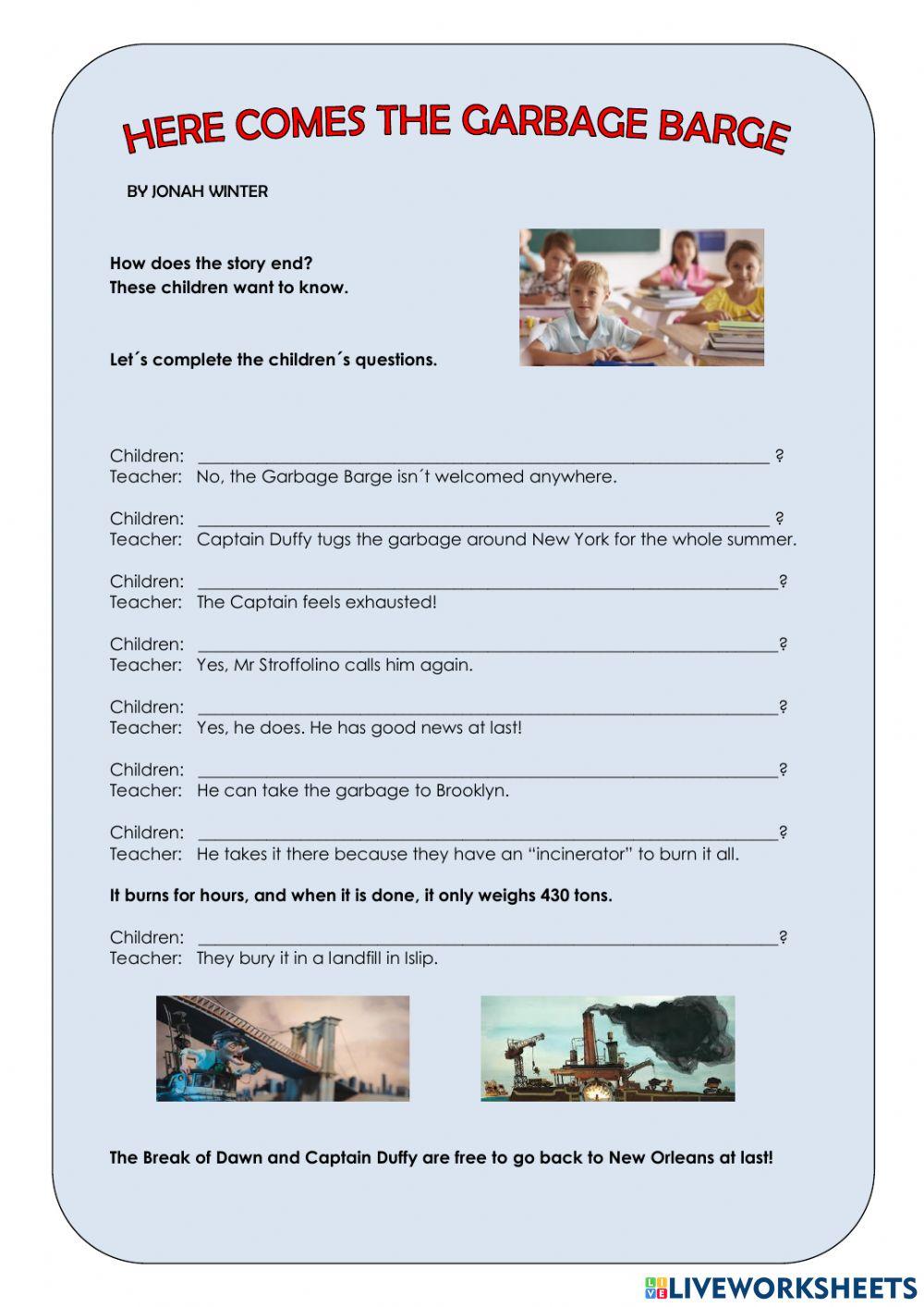 Here comes the garbage barge Live Worksheets