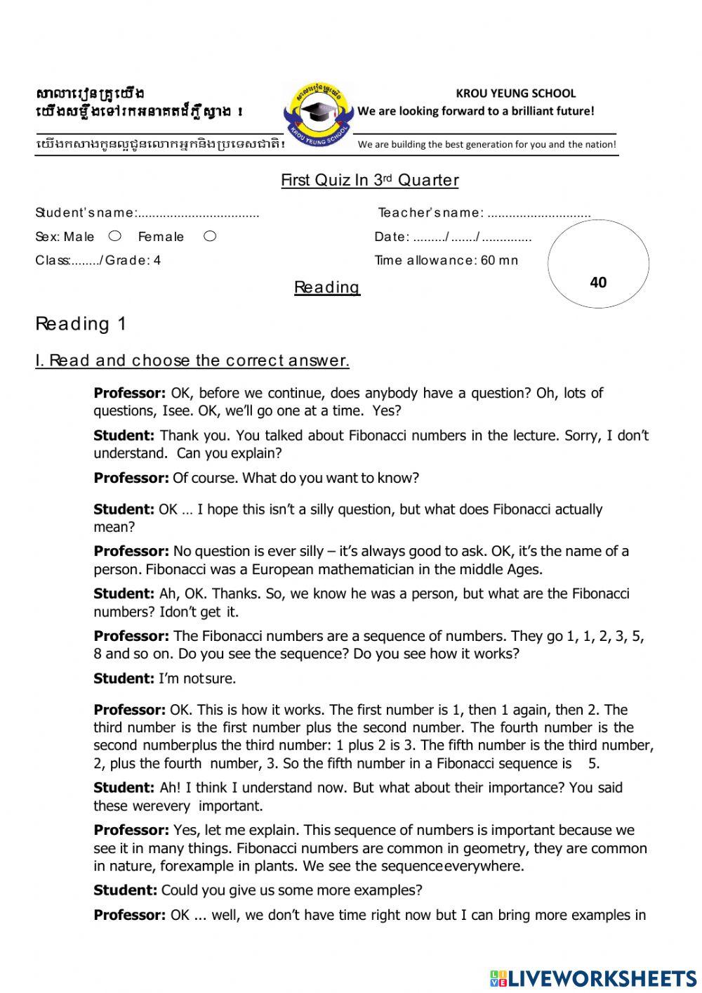 Reading for 1st quiz in 3rd quarter