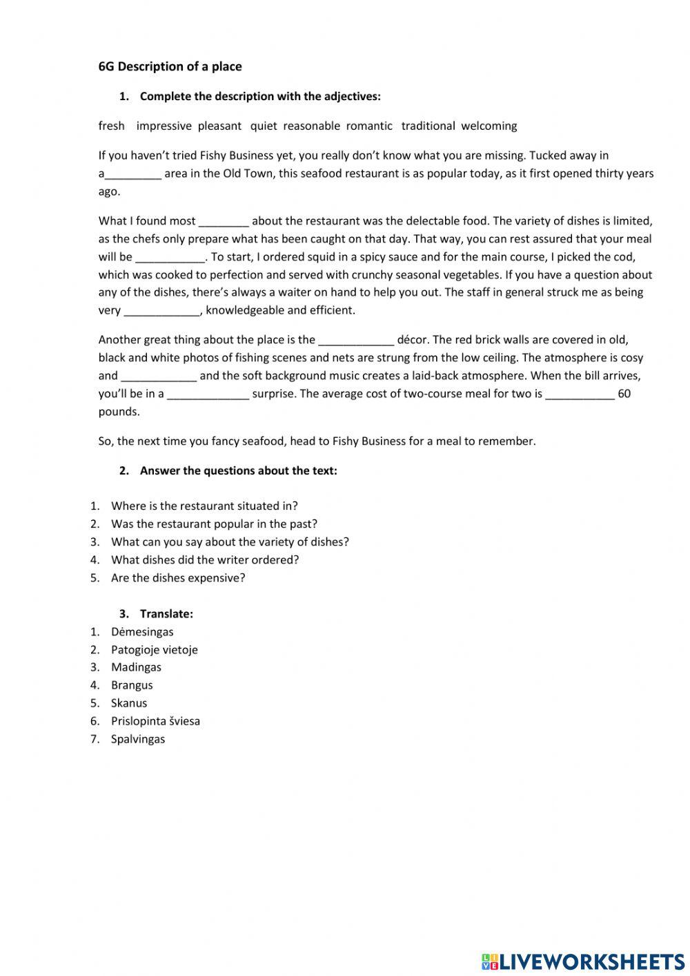 6G Description of a place