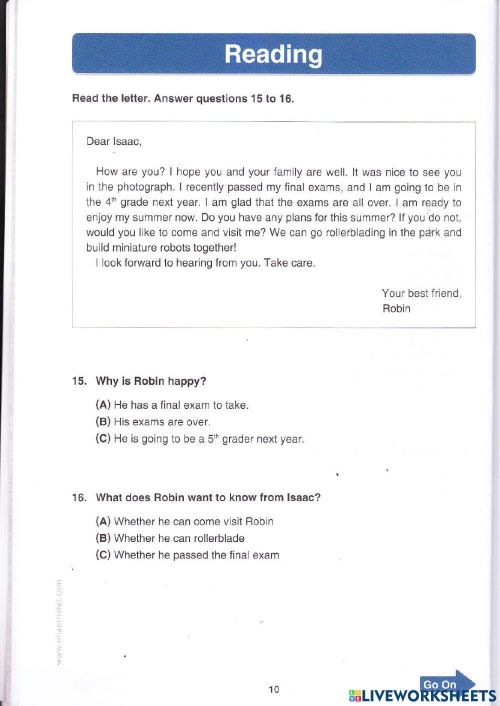 TOEFL Primary - Reading Test 1