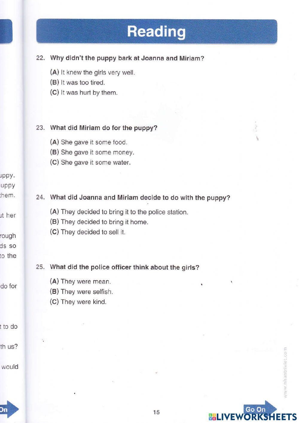 TOEFL Primary - Reading Test 1(continuation)