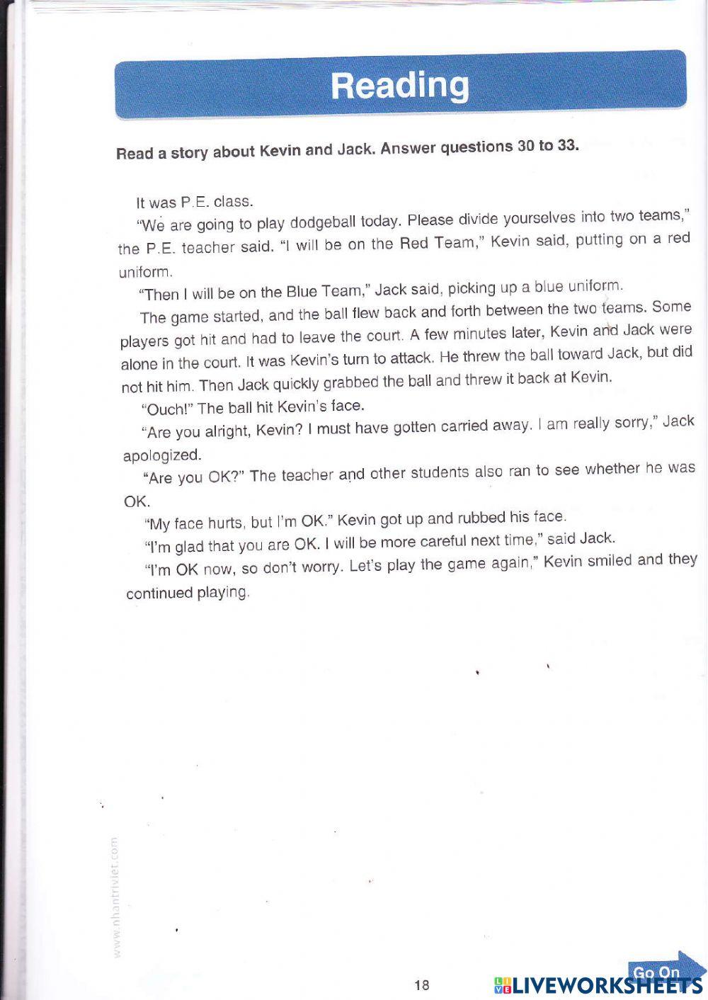 TOEFL Primary - Reading Test 1(continuation)