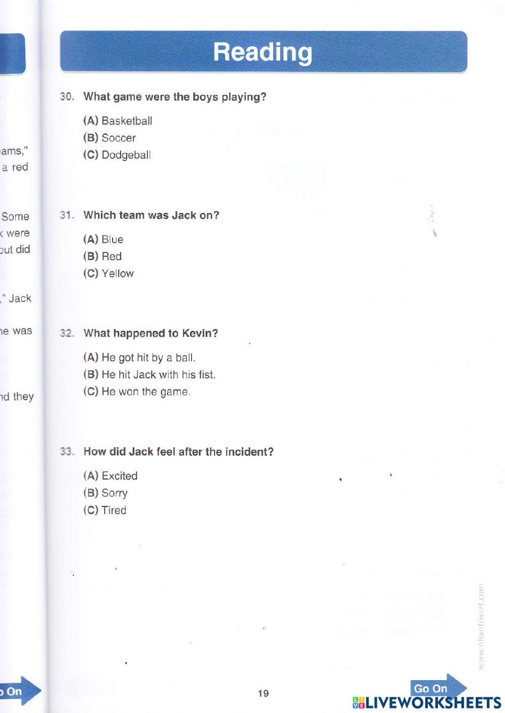TOEFL Primary - Reading Test 1(continuation)