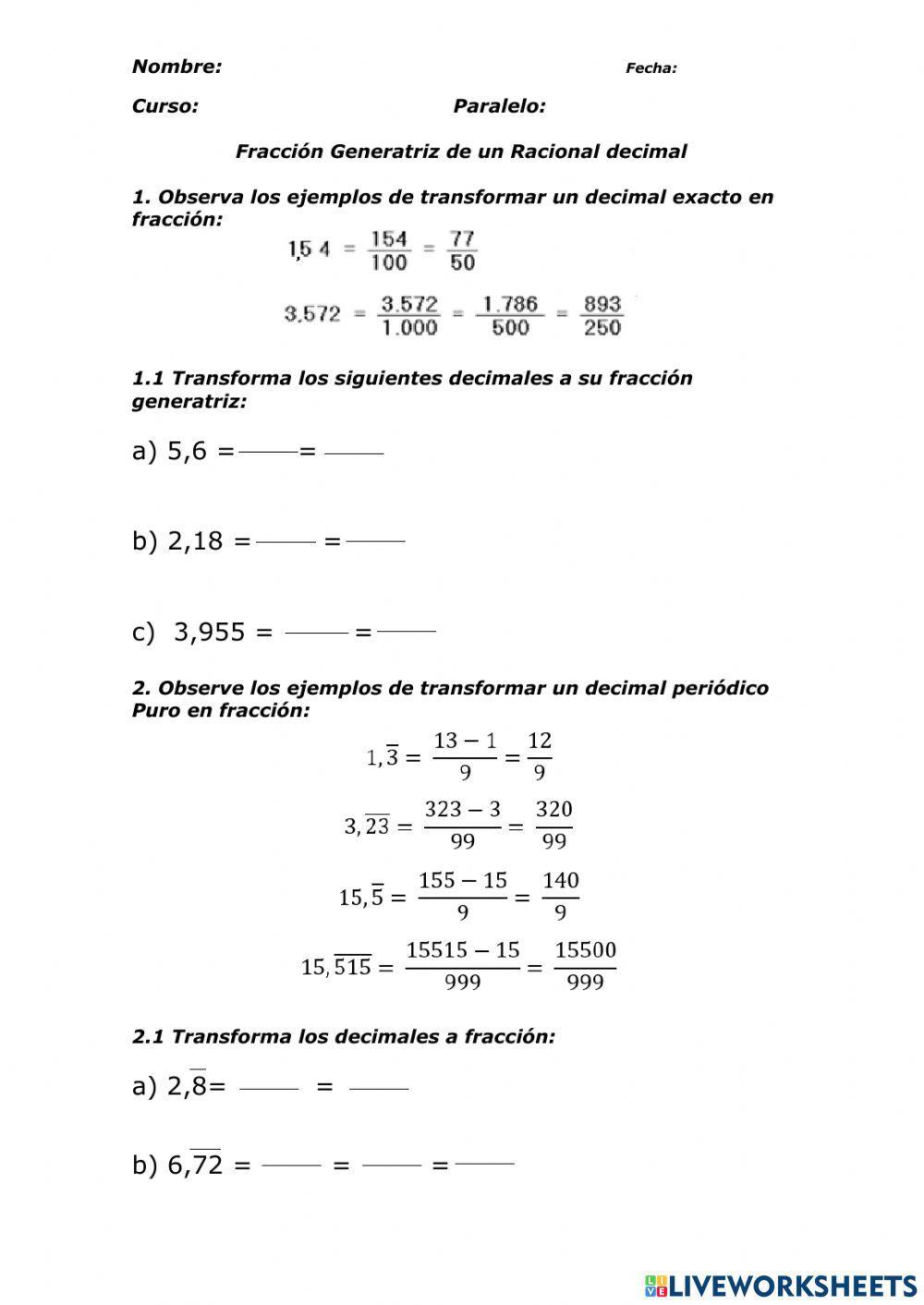 Fracción generatriz