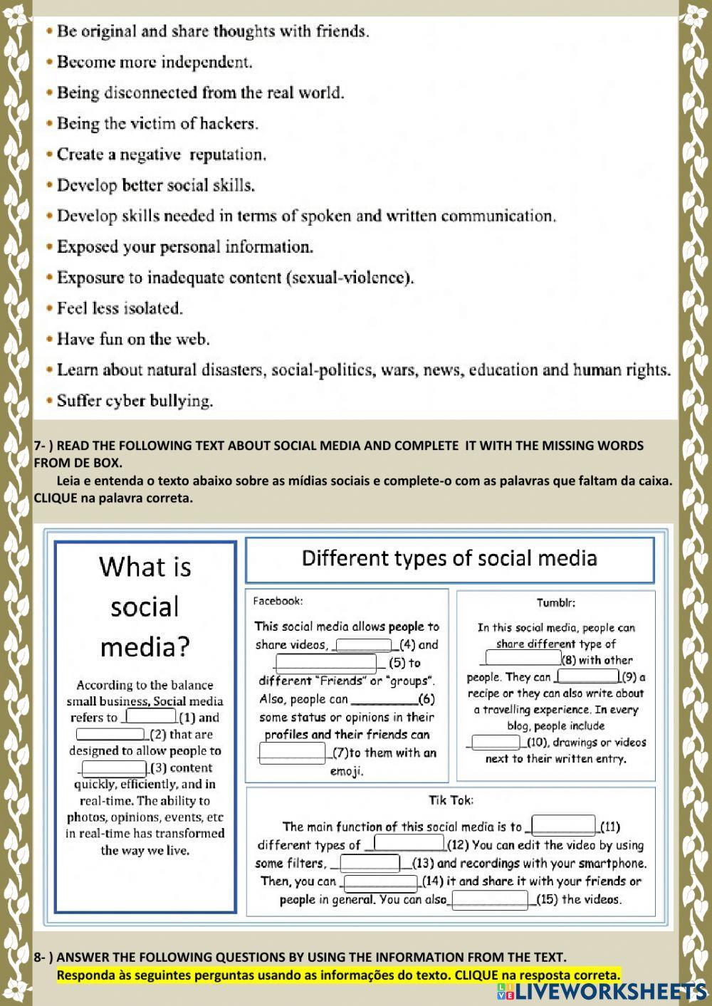 2nd BIMESTER - 3ª ACTIVITY – WE AND THE SOCIAL MEDIA - 3rd