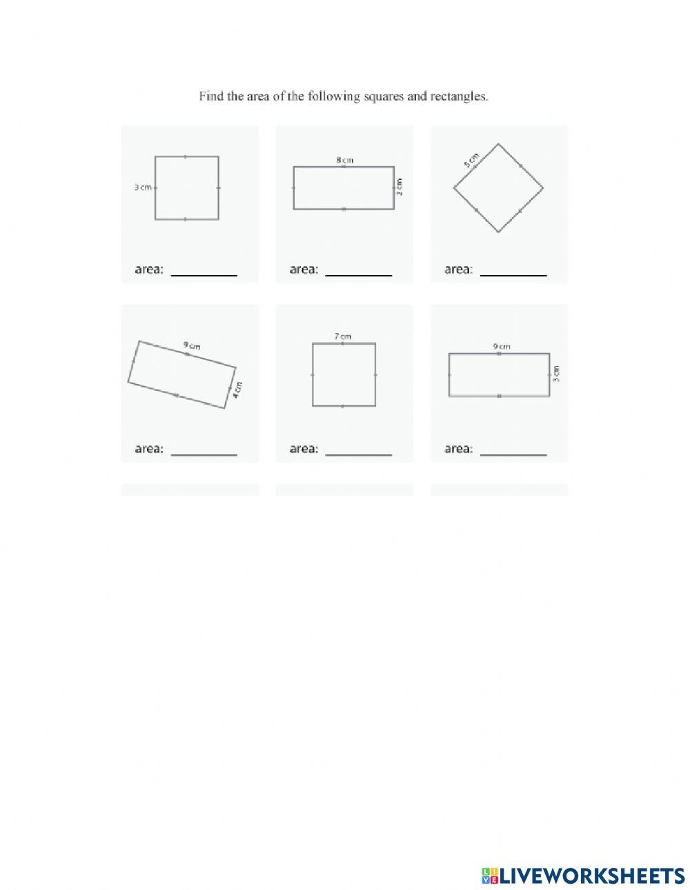 Area of squares and rectangles