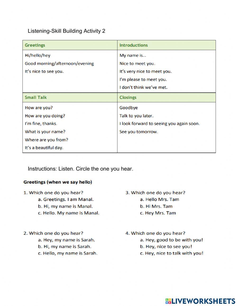 CLB 3 Listening-Greetings and Introductions-Skill Building
