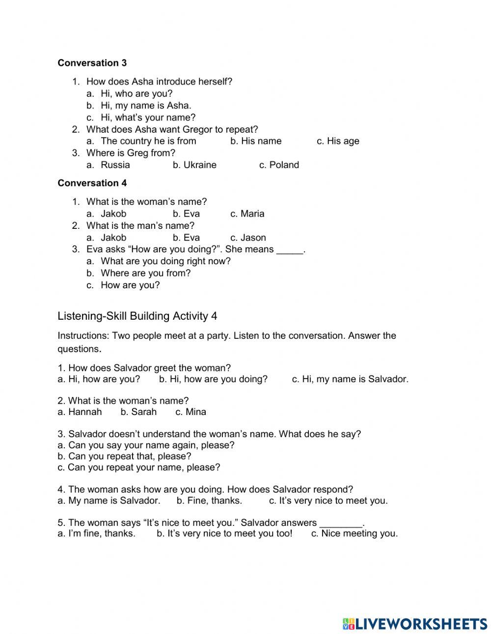 CLB 3 Listening-Greetings and Introductions-Skill Building