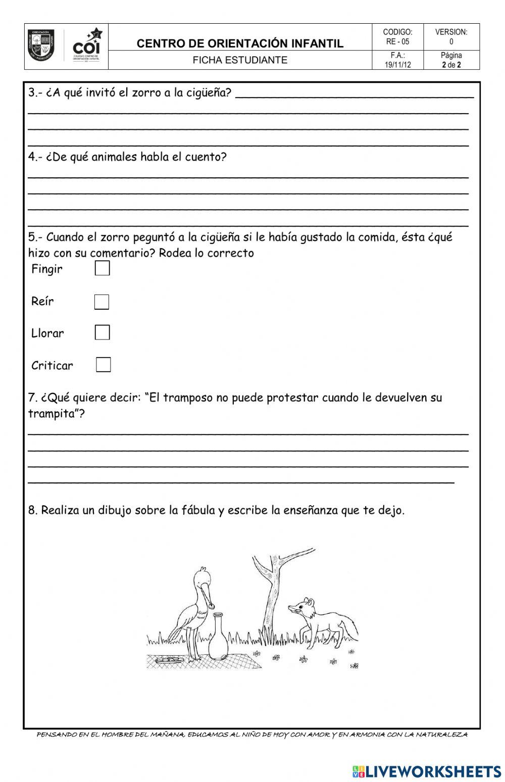Taller el zorro y la cigueña worksheet Live Worksheets Taller el zorro y la cigueña worksheet Live Worksheets