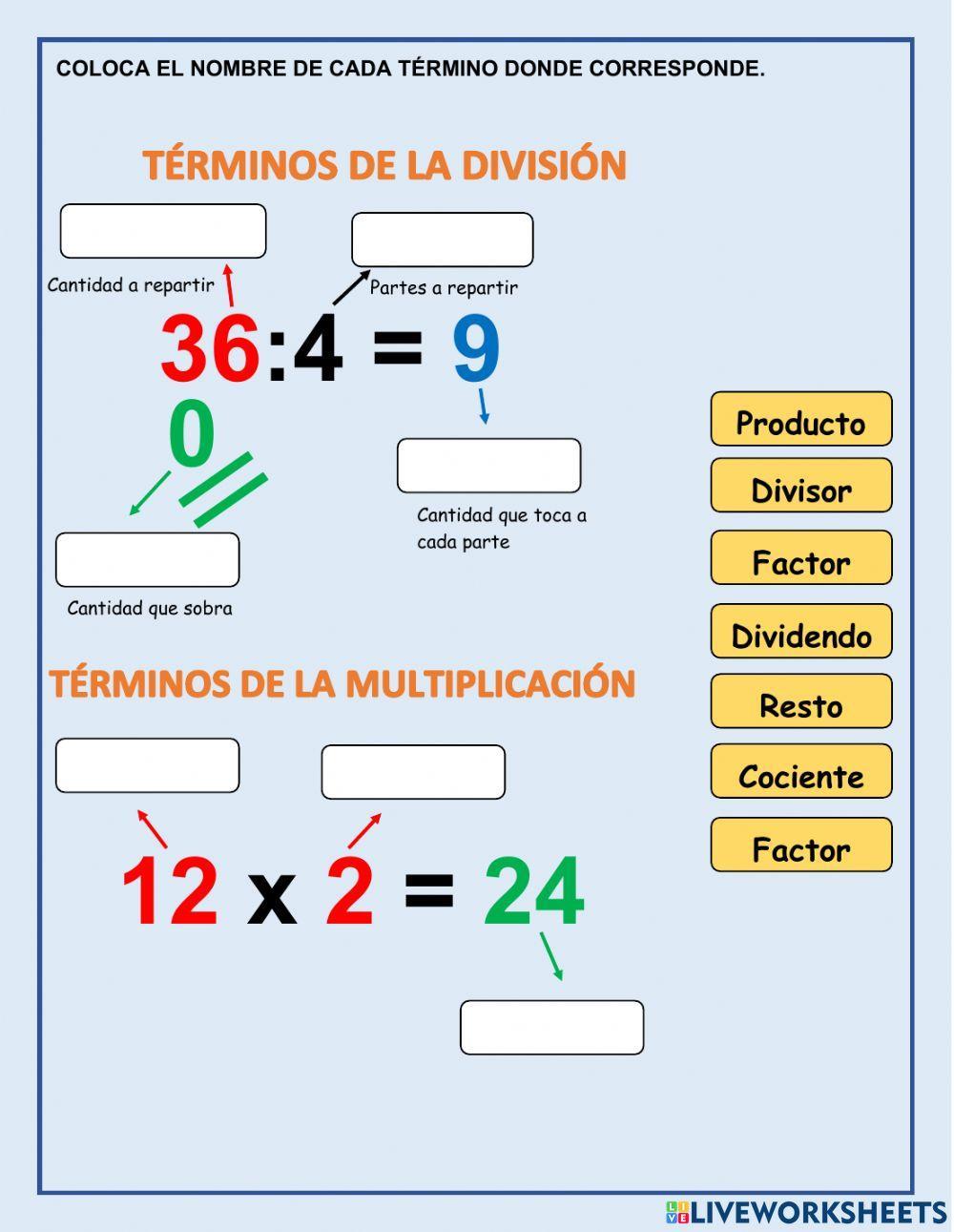 Términos de la multiplicación y división