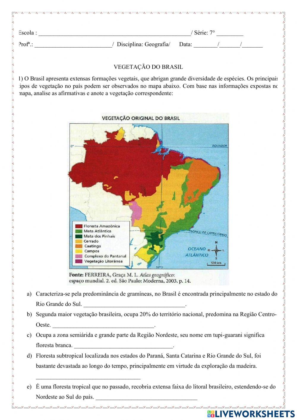 Biomas do Brasil worksheet for 7º ano