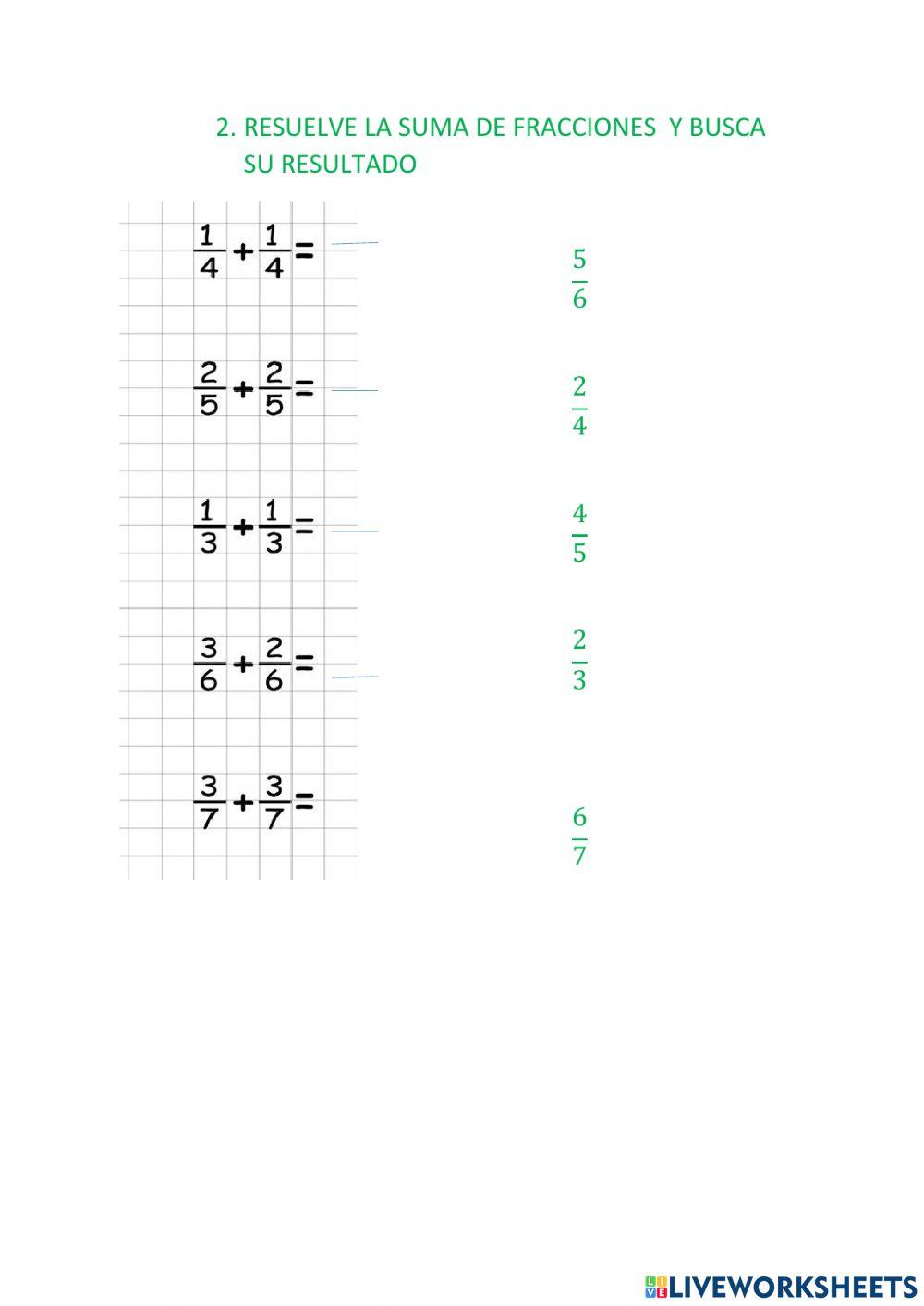 Ejercitacion suma y resta de fracciones
