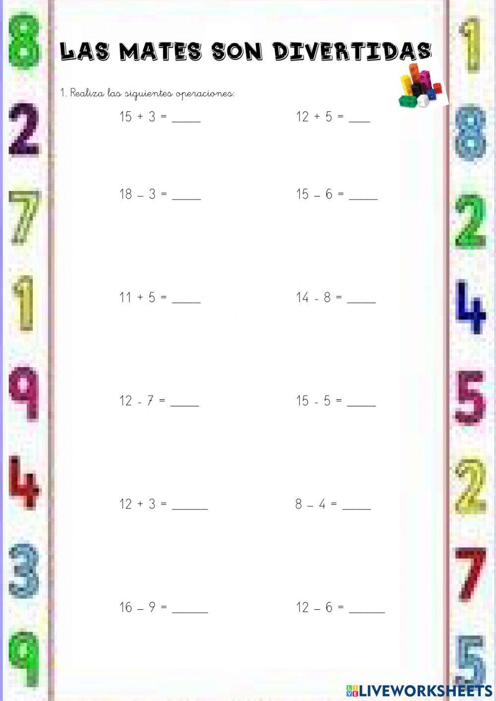 SUMAS Y RESTAS - cálculo mental