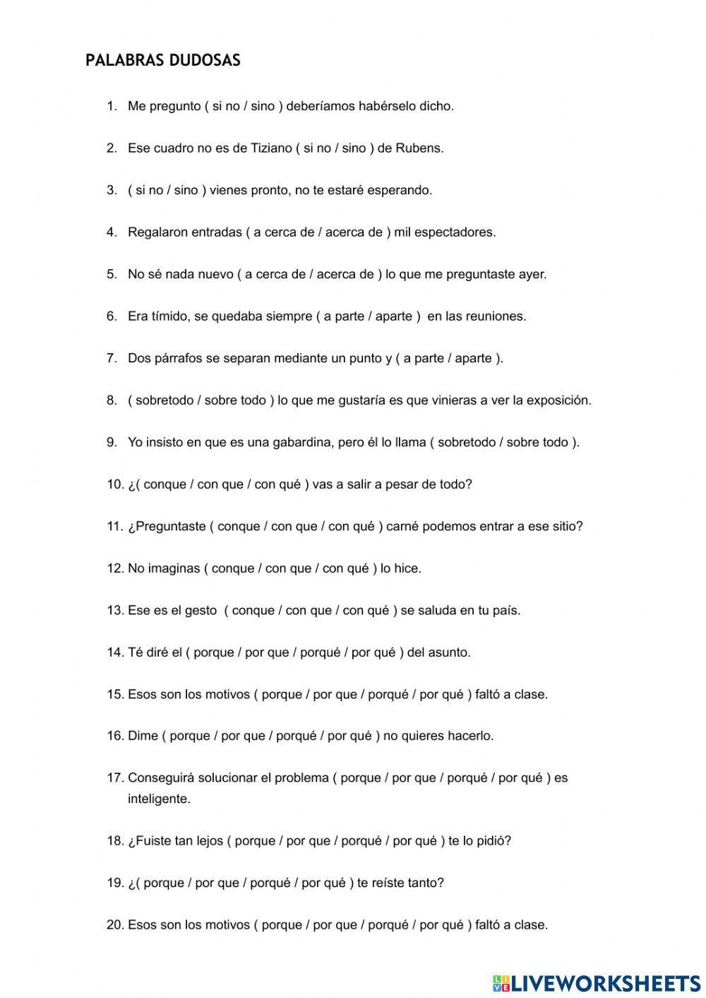 Palabras dudosas (homófonas)