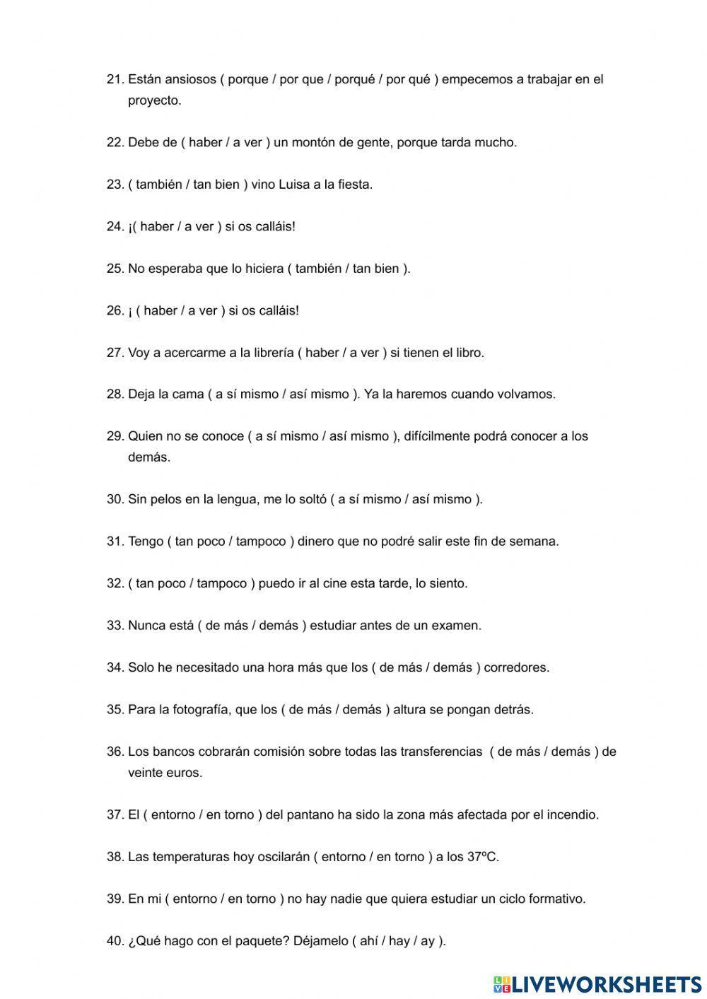 Palabras dudosas (homófonas)