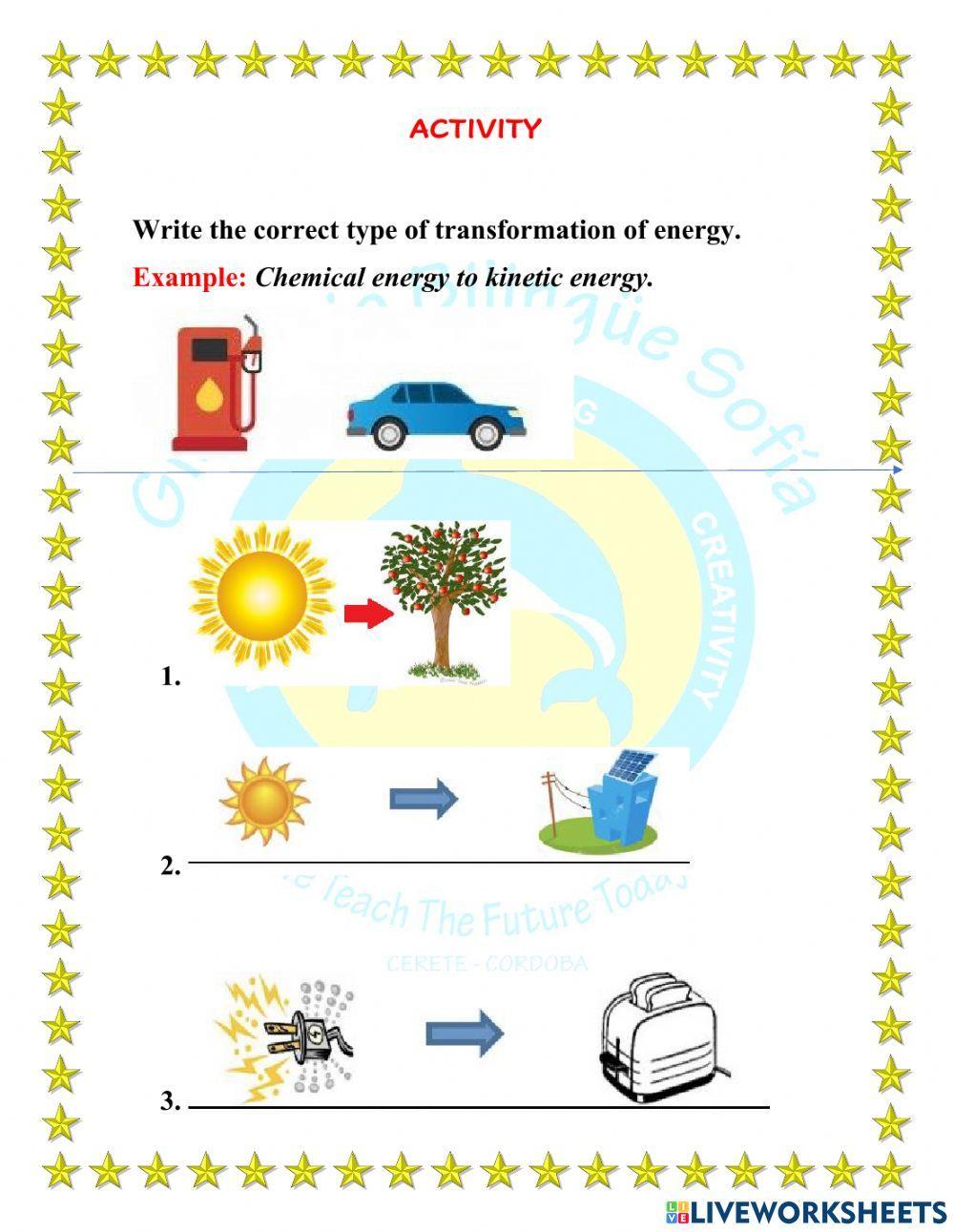 Transformation of the energy worksheet Live Worksheets