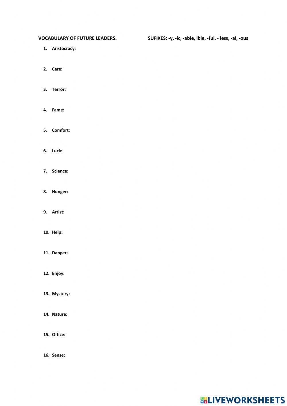 Vocabulary with sufixes