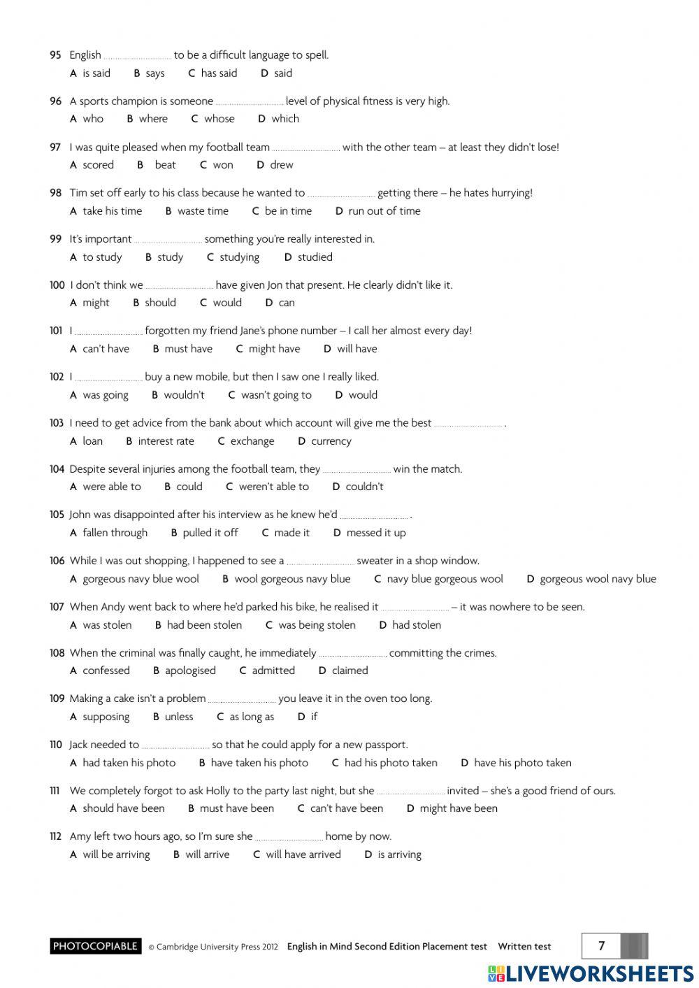 Placement Test online exercise for | Live Worksheets