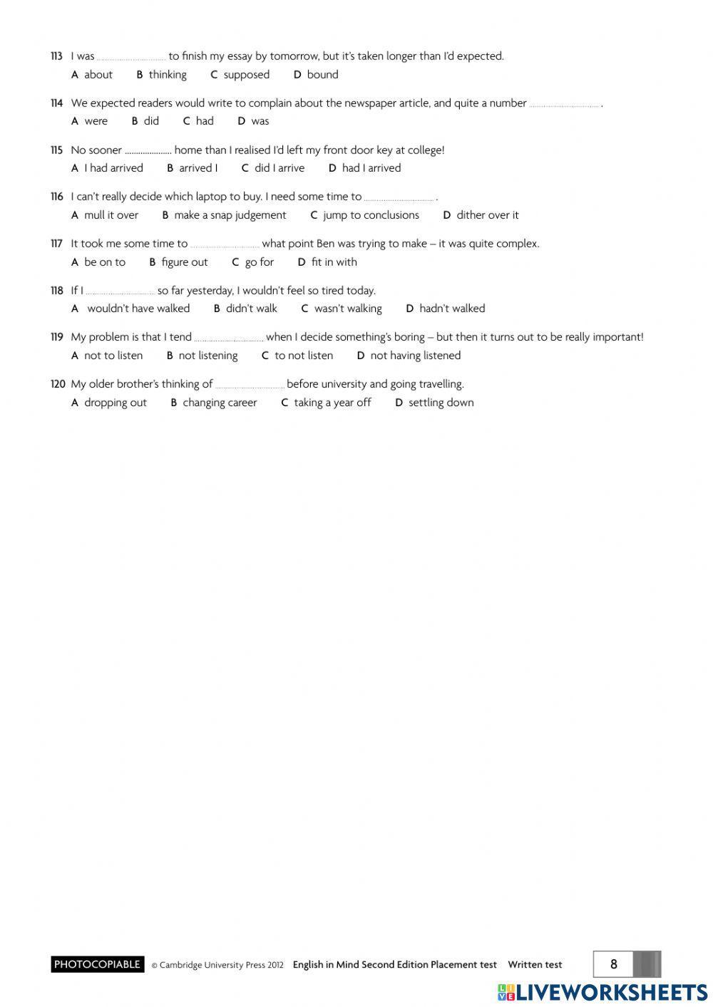 Placement Test online exercise for | Live Worksheets