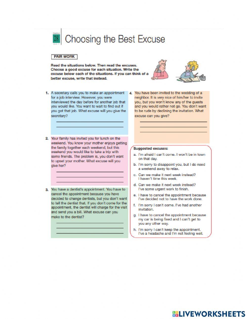 Choosing the best excuse