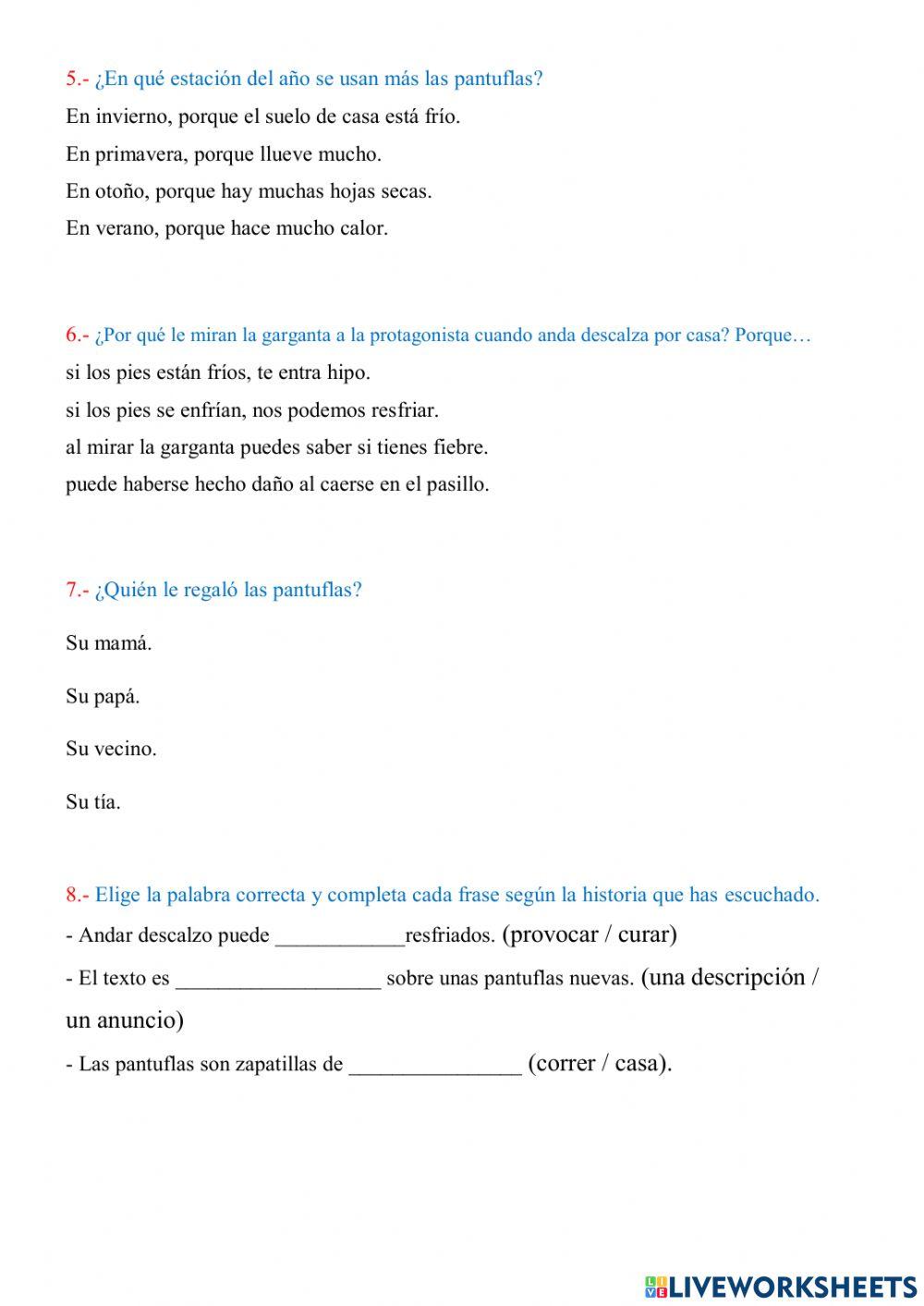 Comprensión oral: mis pantuflas