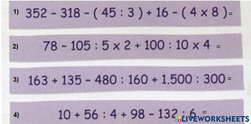 Evaluación Cálculos combinados-6° grado