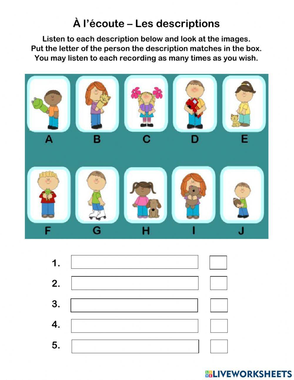 A l'ecoute - les desriptions