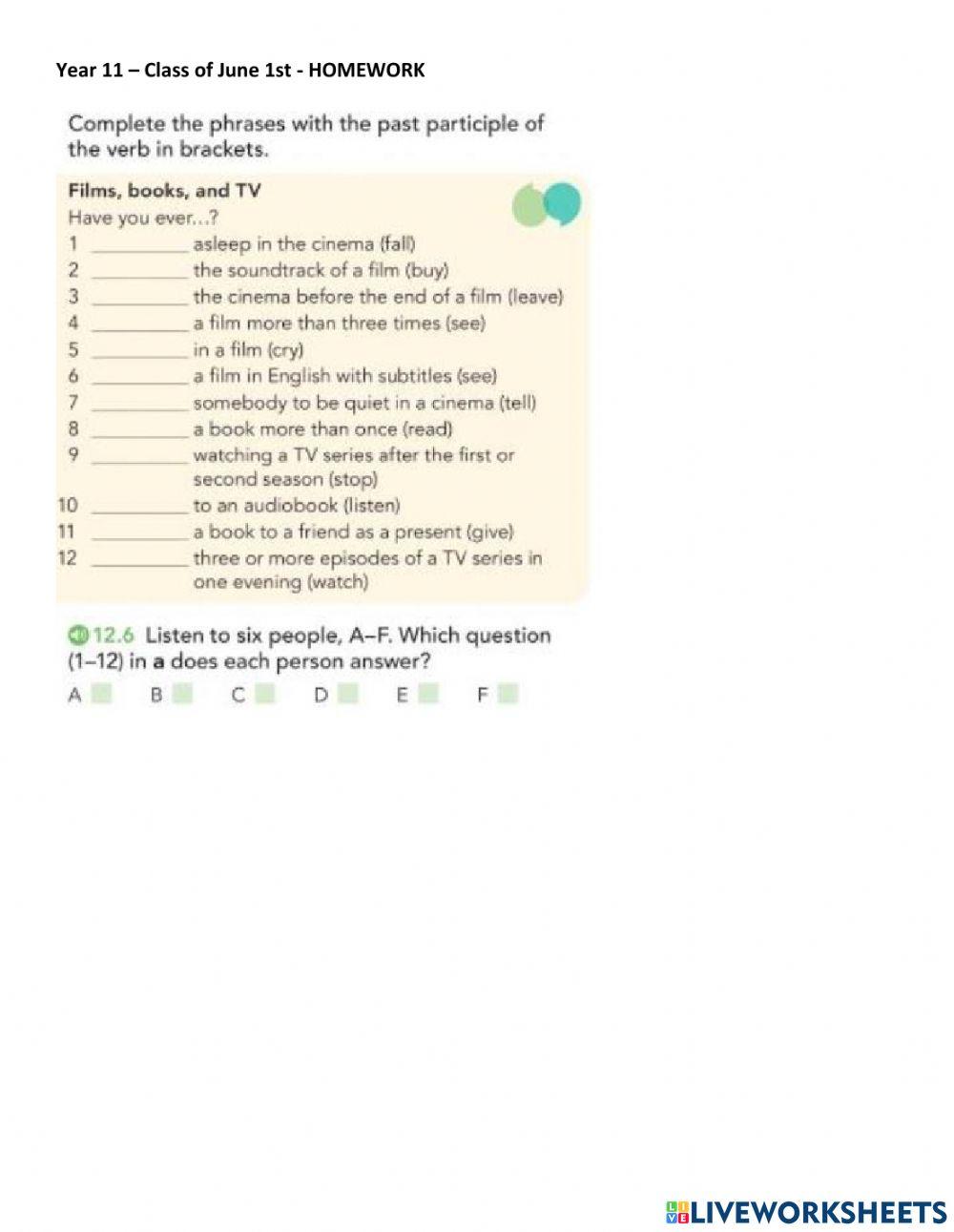 Year 11 - Listening Homework June 1st