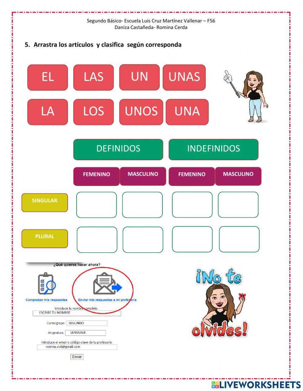 Evaluacion articulos definidos e indefinidos