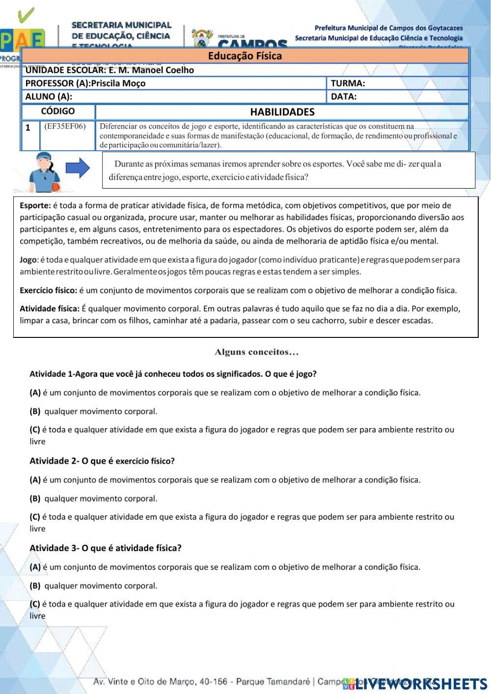 Atividade física x Exercícios físicos