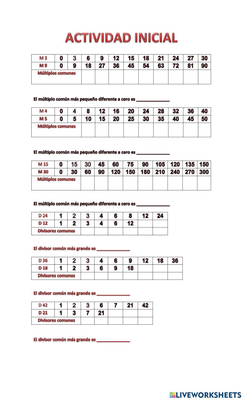 Múltiplos y divisores