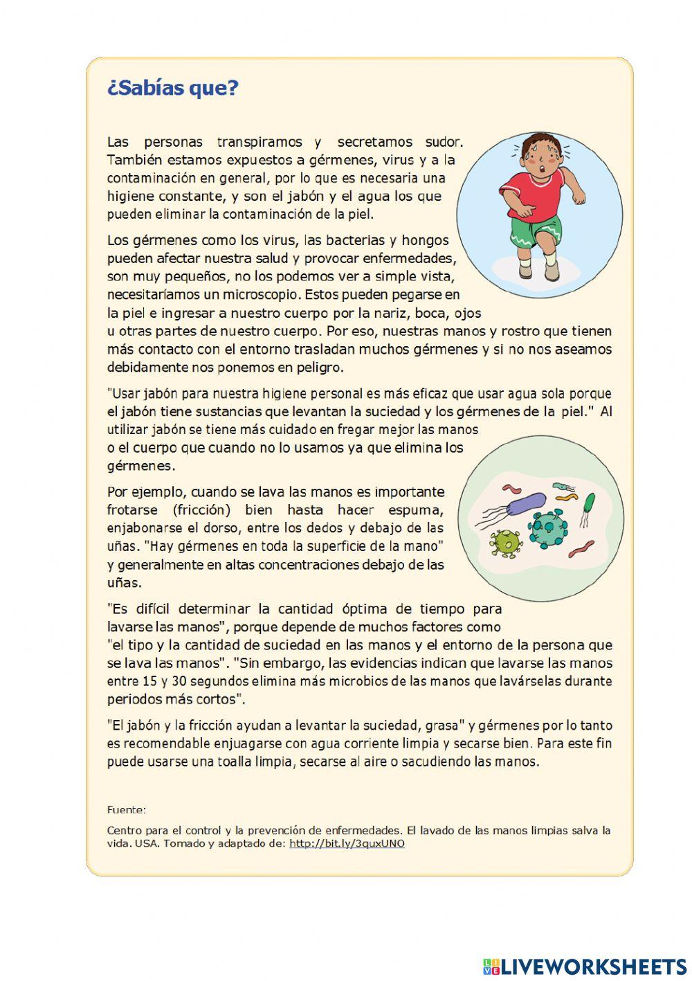 Investigar sobre la higiene personal y del uso del  jabón