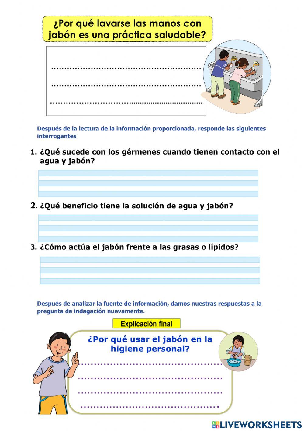 Investigar sobre la higiene personal y del uso del  jabón