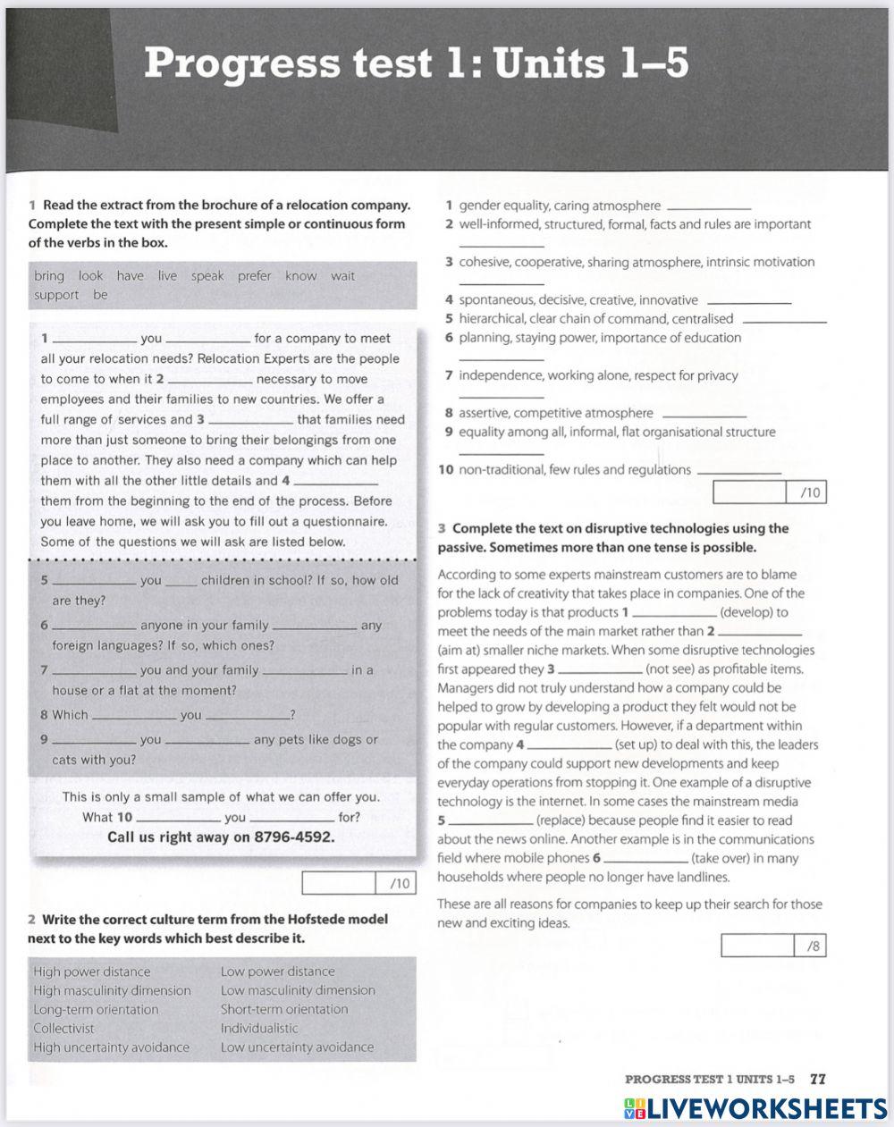 Business Advantage B1-Progress Test 1