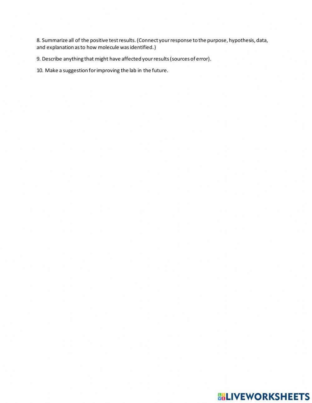 Macromolecule Lab: Testing for Macromolecules