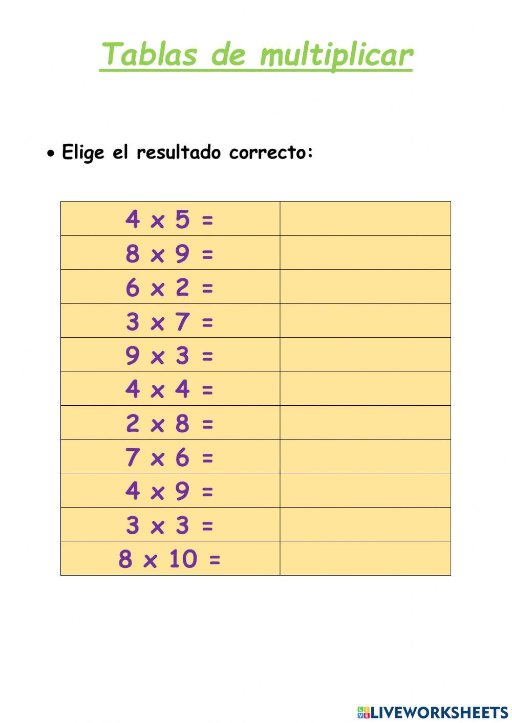 Tablas de multiplicar online exercise for Tercero de primaria | Live ...