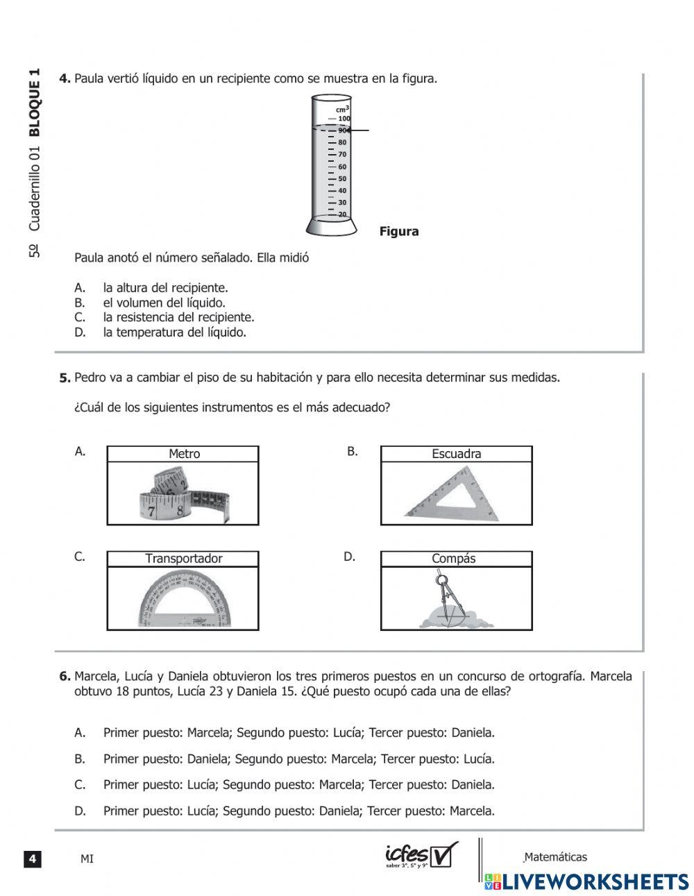 Prueba icfes de matemáticas