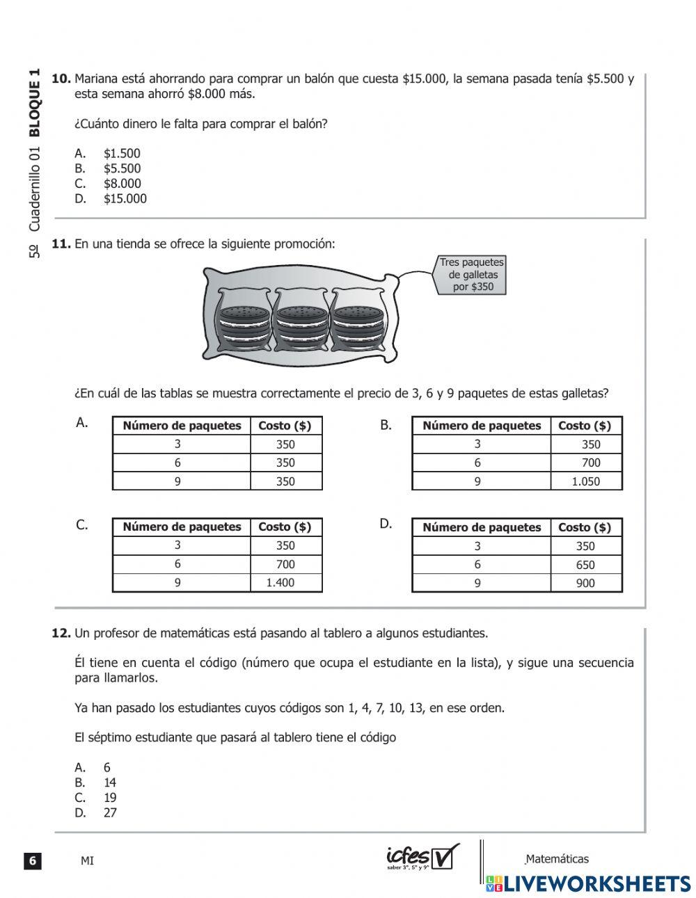 Prueba icfes de matemáticas