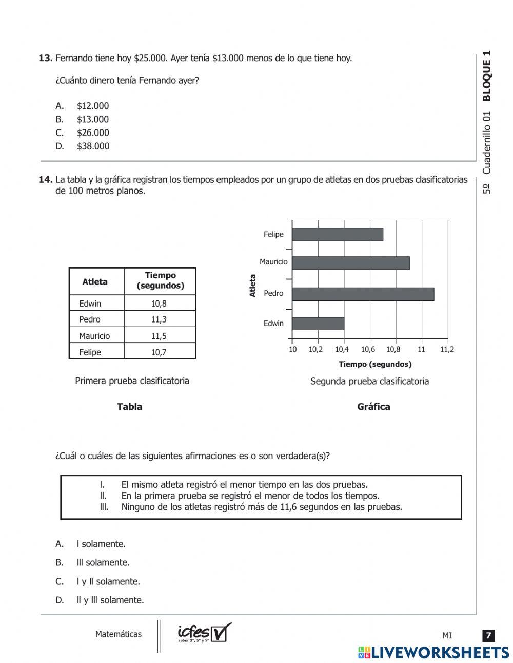 Prueba icfes de matemáticas