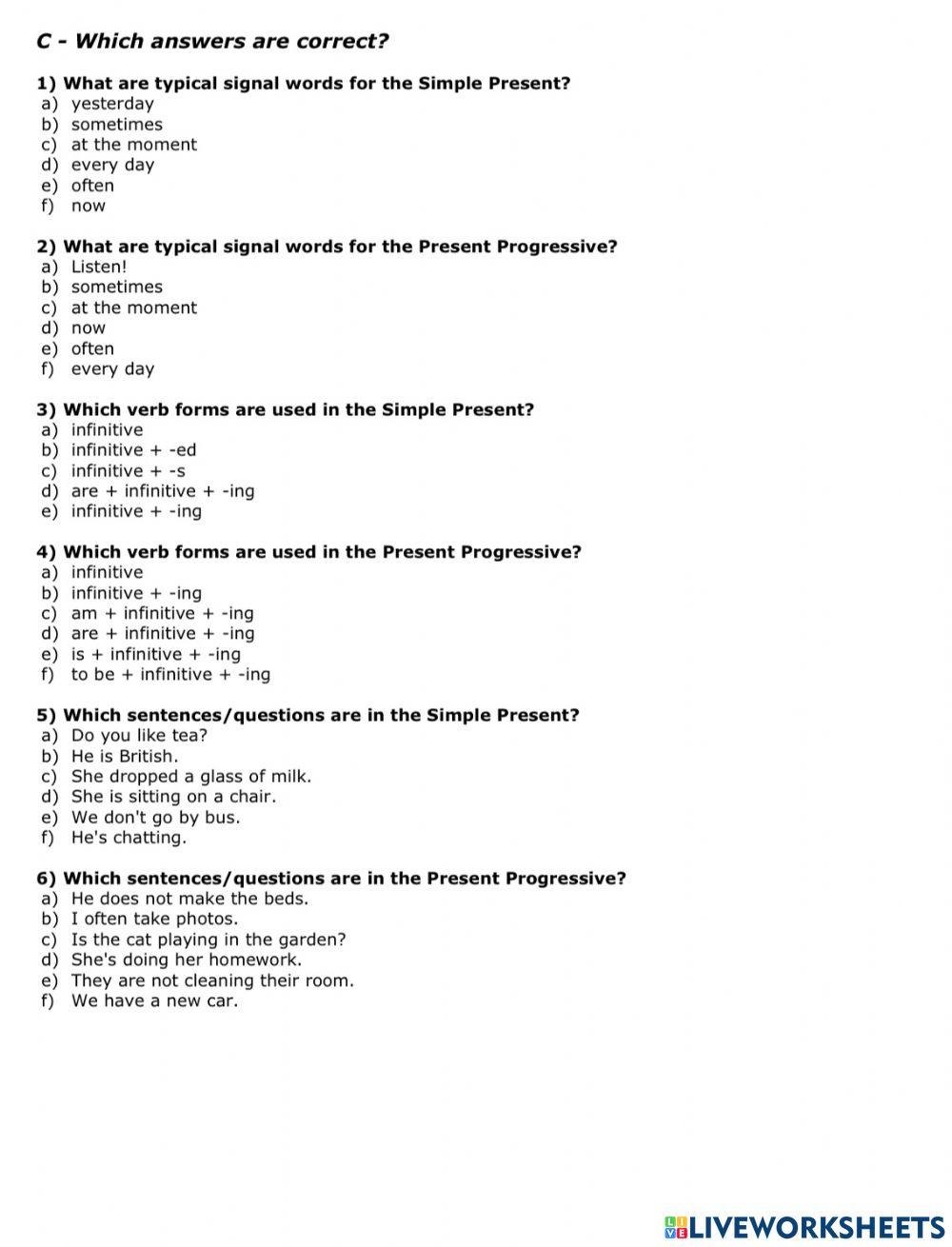 Present simple and Present Continuous PART 2 worksheet | Live Worksheets