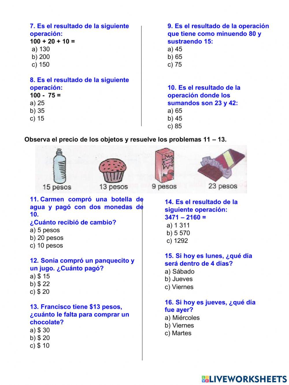 Examen de MATEMATICAS  trimestre 3