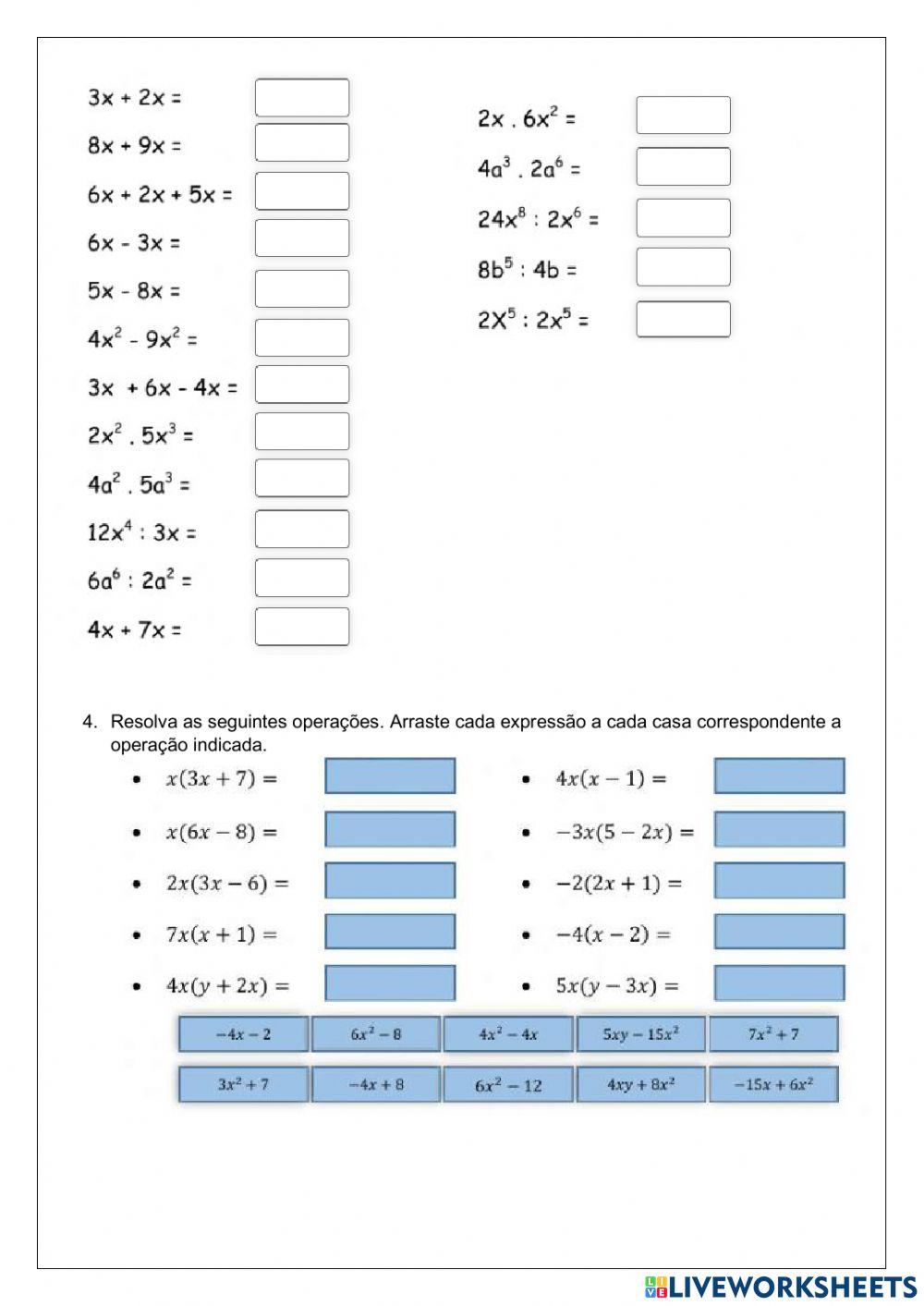 Adição, multiplicação, divisão de polinomios